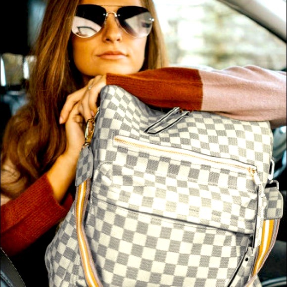COPY - Gray/Brown PlaidPattern Convertible Bag